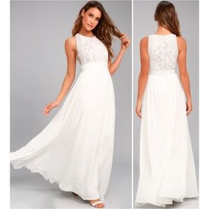 Lulu's Forever and Always White Lace Maxi Dress XS